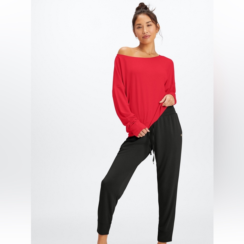 Fabletics Eco Sleek Knit Boatneck Pullover in Haute Red